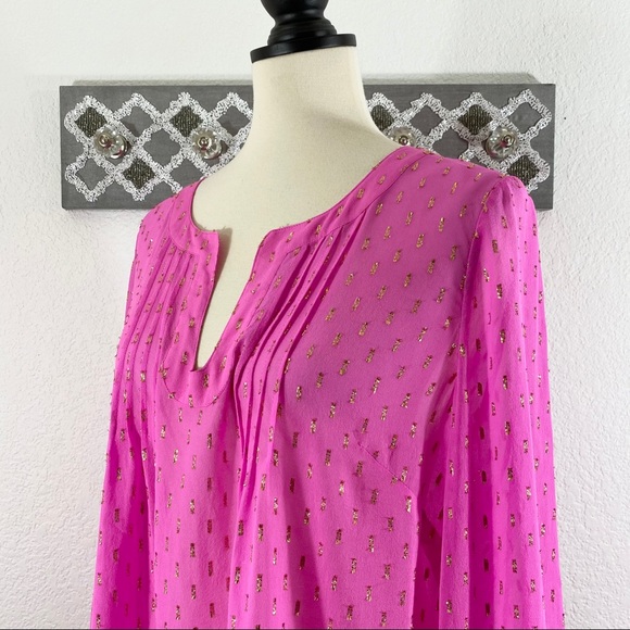 Lilly Pulitzer Colby Pintuck Top Silk Pink, Size L - Picture 4 of 10